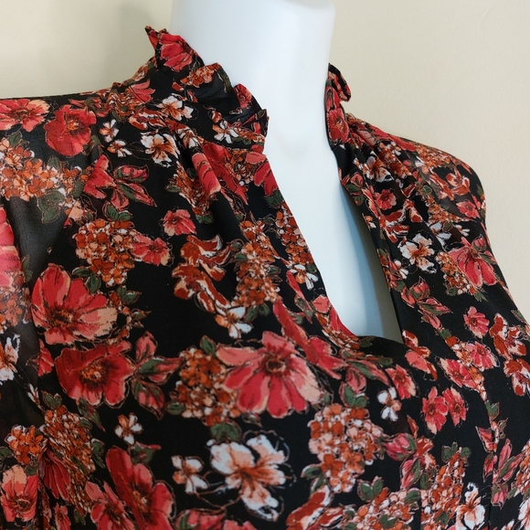 1. STATE Sheer Floral Fuchsia Pink & Black Ruffle Babydoll Spring Summer Dress - Picture 4 of 15